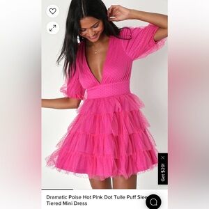Lulus Dramatic Poise Hot Dot Tulle Pink Dress